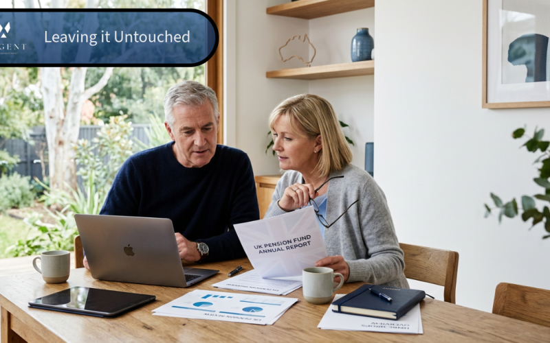 UK expat couple reviewing UK pension transfer options in Australia
